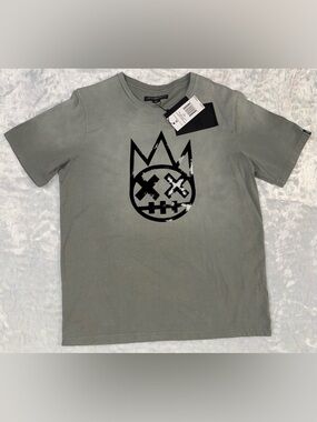Cult of Individuality Vintage Grey Crewneck Tee with Black Crown Face Graphic